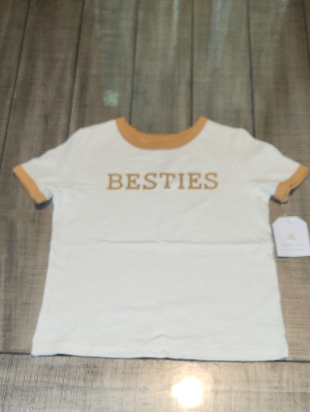 NWT Kids "Besties" Ringer Tee in Cream and Tan